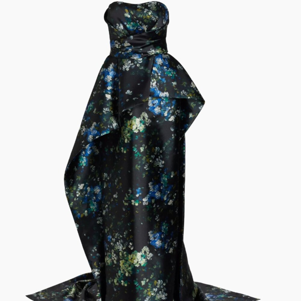 Amsale Floral Mikado Peplum Train Gown Size 12
